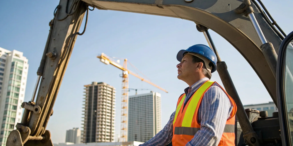 Heavy equipment operator learning controls during a hands-on training program.