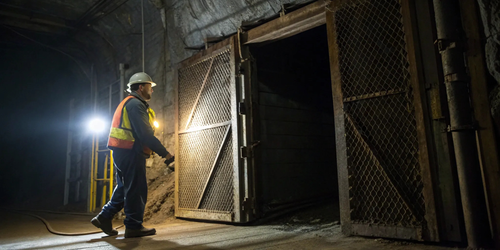 A worker in safety gear performs a confined space entry during a training exercise.