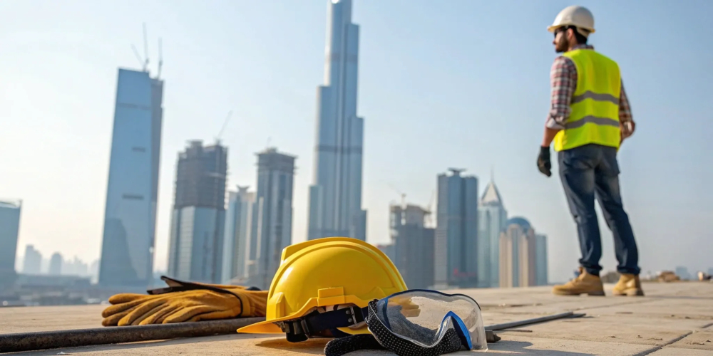A construction worker in a hard hat and safety vest, a key topic for construction site safety.