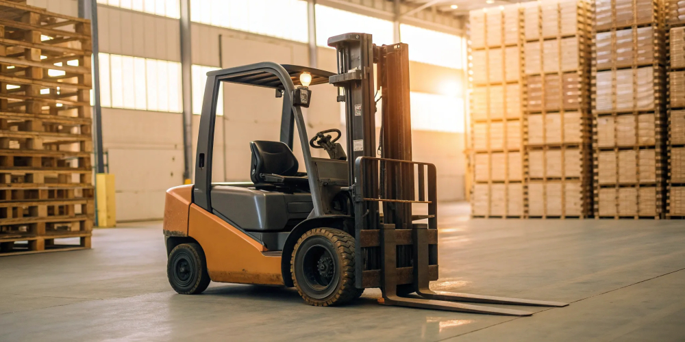 A worker completes hands-on training in a warehouse to obtain forklift certification.