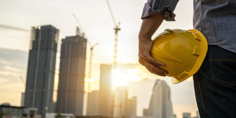 Construction worker with hard hat.